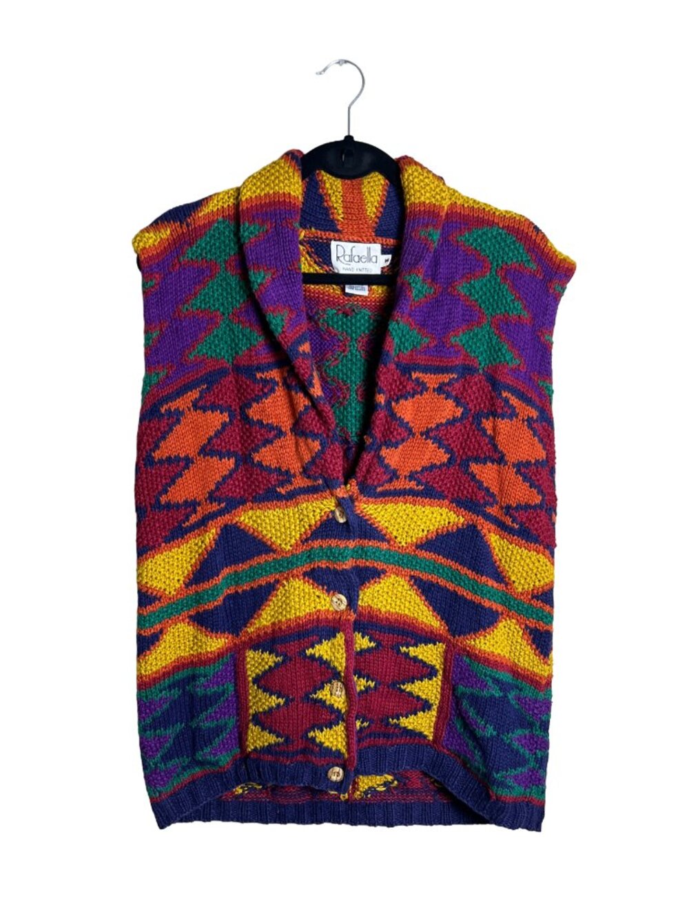 Vintage Rafaella Hand Knitted Sweater Vest Geometric Multicolor 90s M